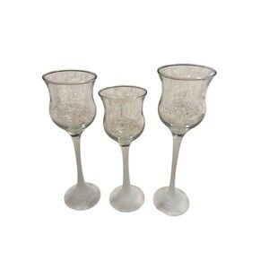 PartyLite - Iced Crystal Trio Set Frosted Stem Votive Tealight Holder P9248 -NIB